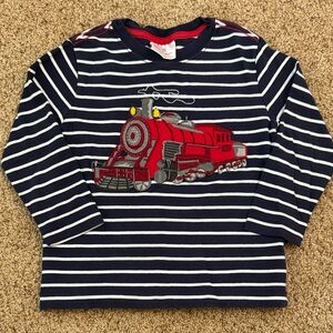 Hanna Andersson Navy and White Striped Long Sleeve Tee with Train Appliqué